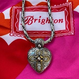 Brighton Heart necklace with 2 tone cross and faux diamonds.